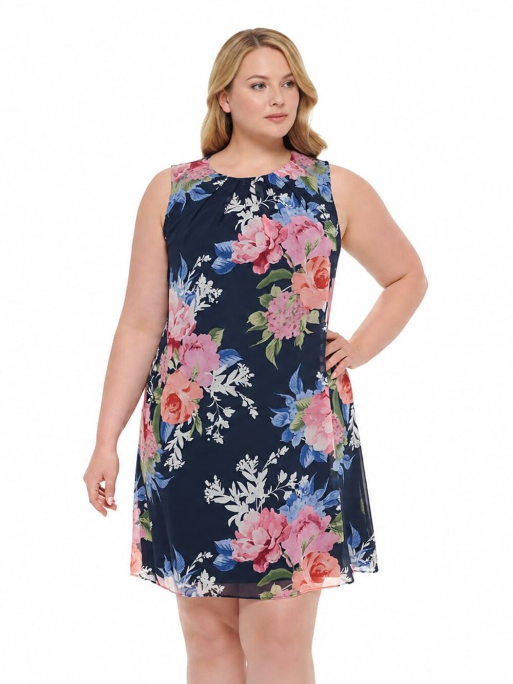 Jessica Howard Floral Chiffon Shift Dress 16W Sleeveless Trapeze